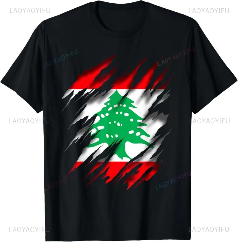 Cotton Short-sleev Lebanon Flag Graphic T-Shirt Vintage Lebanese Printing Tshirt Man Women Clothes Unique Lebanon Support Gift