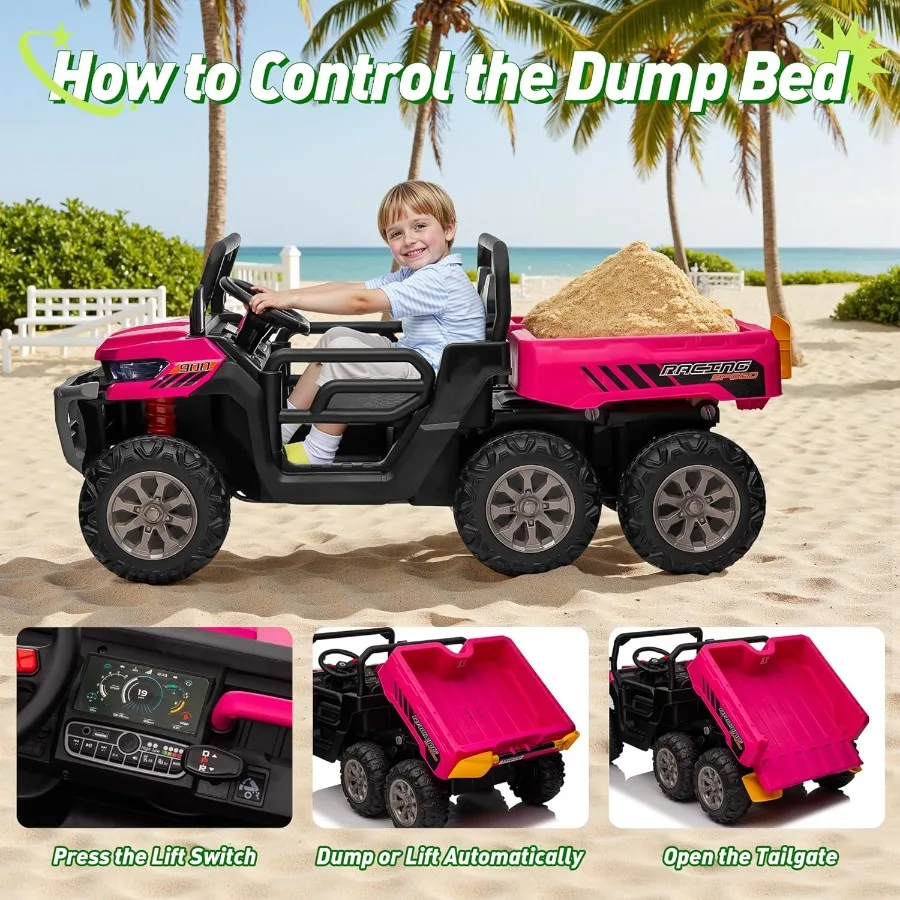 24V XL 2 Seater Ride on Dump Truck 7AH Battery Powered Golf Cart for w/800W Powerful Motors Remote Control Detachable Awning Du