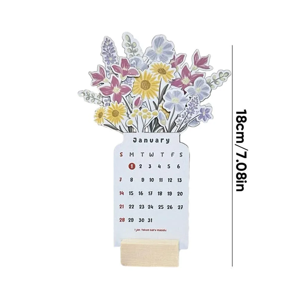 2024 Bloomy Flowers Desk Calendar Daily Scheduler Wooden Insert-Page Design Table Calendar For House Office Decor Supplies