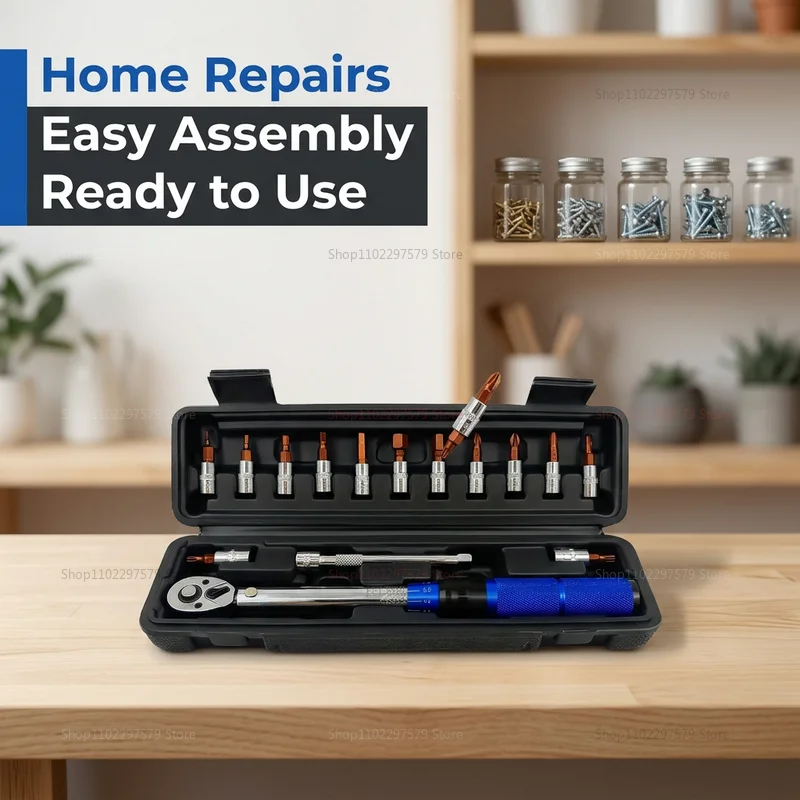 15pcs Bicycle Torque Wrench Set 1/4 Inch Adjustable 2-24Nm Hex Wrench Kit for Bike Maintenance Repair and Assembly Bike Tools
