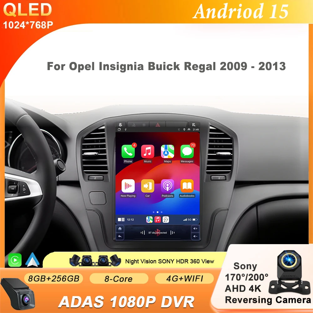 9.7 بوصة لأوبل إنسيجنيا بويك ريجال 2009 -2013 راديو السيارة أندرويد 15 Carplay ستيريو No 2 Din مشغل DVD وحدة الملاحة الرئيسية