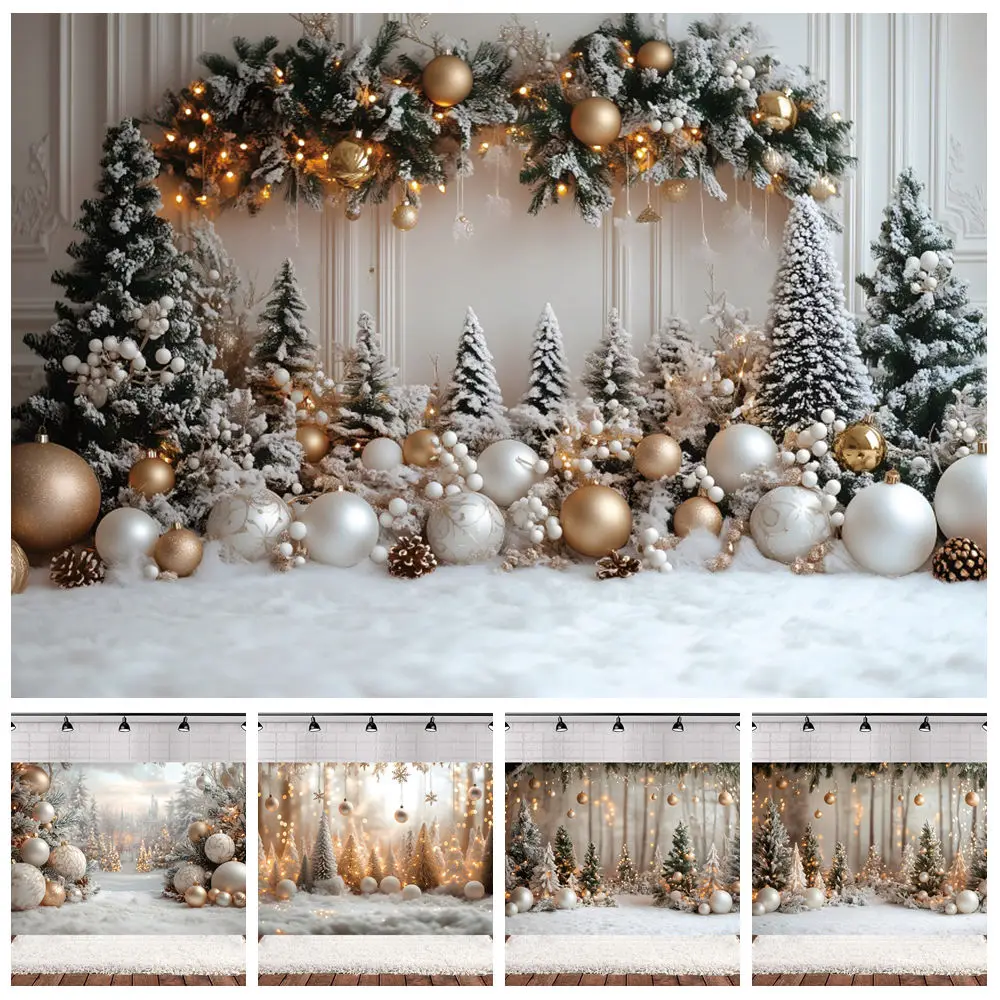 Christmas Wonderland Gold Bells Background Photography Winter Field Snowflake Gifts Xmas Trees Backdrops Kids Portrait Photocall