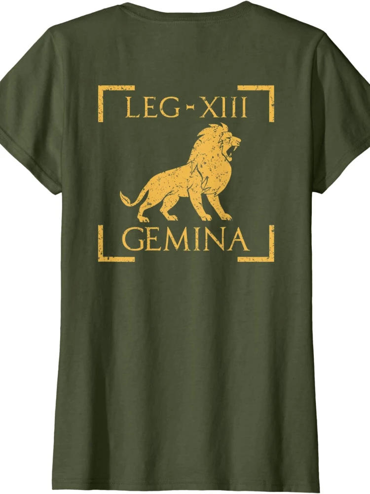 Legio XIII Gemina Lion Emblem Roman Legion Back Print Men T-Shirt Short Casual 100% COTTON O-Neck Harajuku Men Clothing