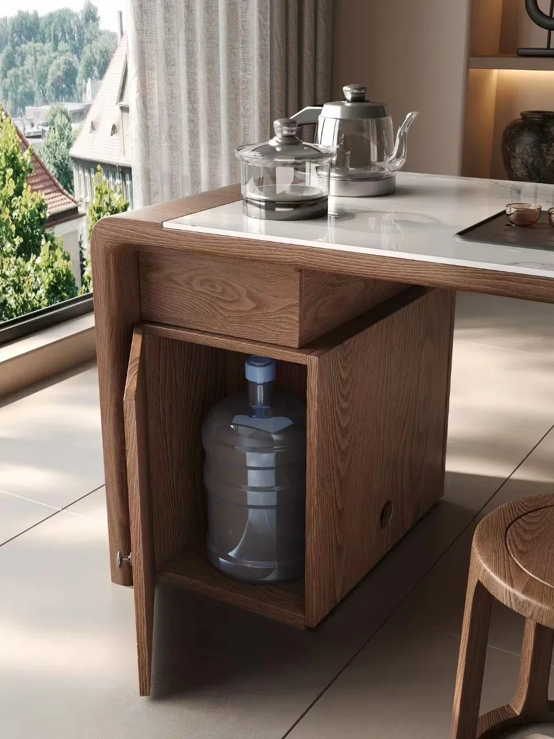 Italian medieval solid wood tea table Household walnut simple tea table