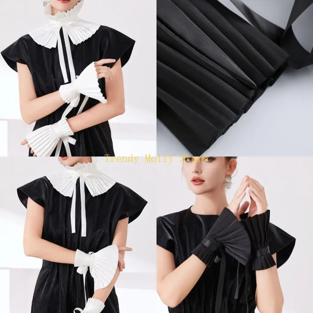 

N5KB Дышащий плиссированный готический воротник, съемный воротник для блузок, топов, элегантный повседневный стиль