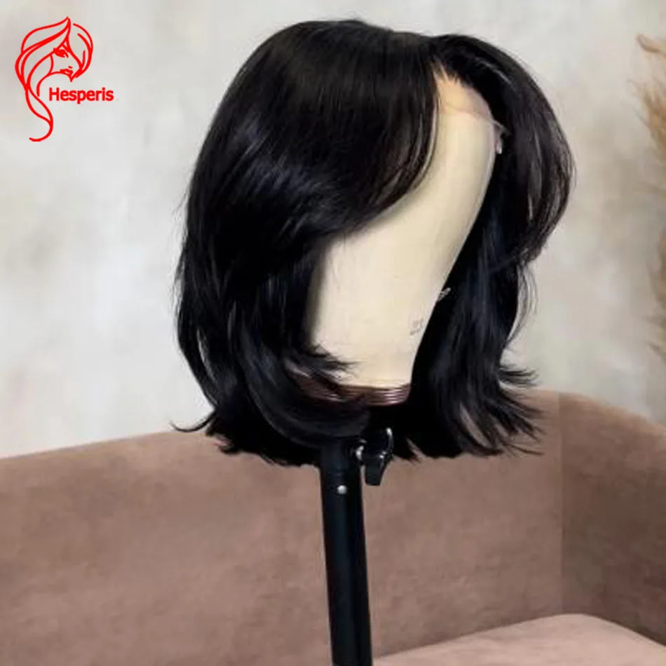 

Hesperis Natural Wave Lace Front Wigs 13x6 Short Bob Human Hair Wig With Curtain Bang Transparnt Lace Bob Wig Pre Plucked