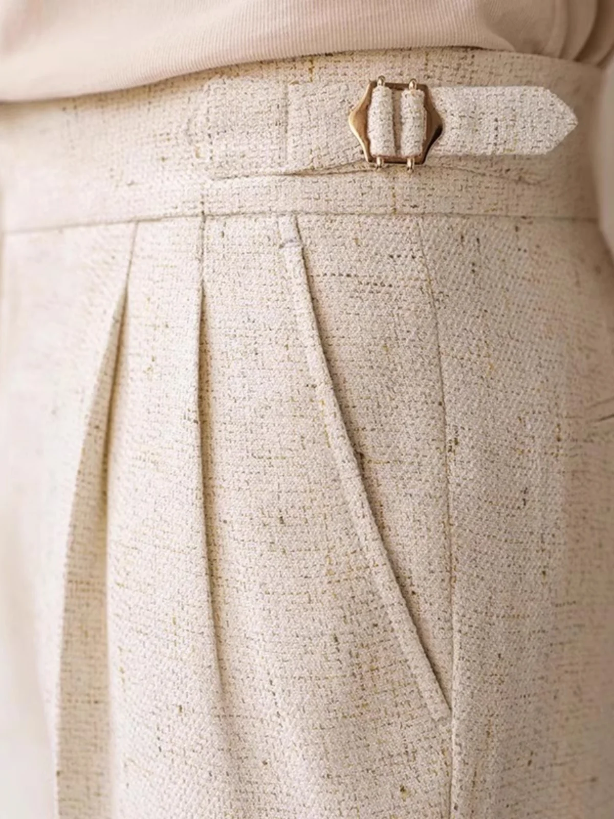 

Мужские повседневные брюки с высокой талией и пряжкой в парижском стиле, осенне-зимние, деловые, прямого кроя, в стиле Неаполь, для джентльменов