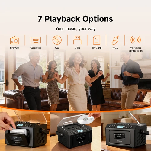 Imagen 2 del producto RETEKESS TR642 Radio Bluetooth Multifuncional con Reproductor de CD, Cassette, USB, TF, AUX, Control Remoto, Reproductor de CD Portátil para el Hogar, Regalos