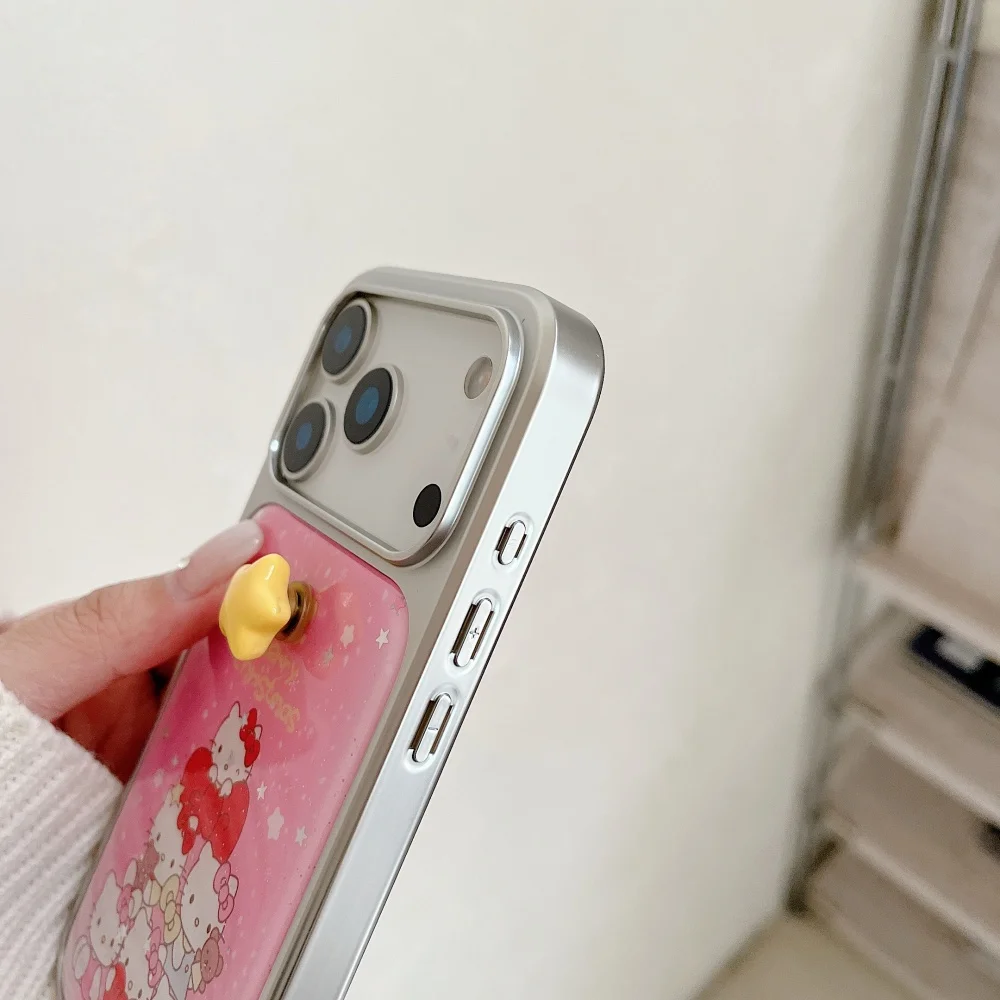 لطيف مطلي الفضة بالتنقيط الغراء الوردي عيد الميلاد KT مناسبة ل أبل جراب هاتف 17 برو ماكس 16 15 14 برو ماكس جراب هاتف