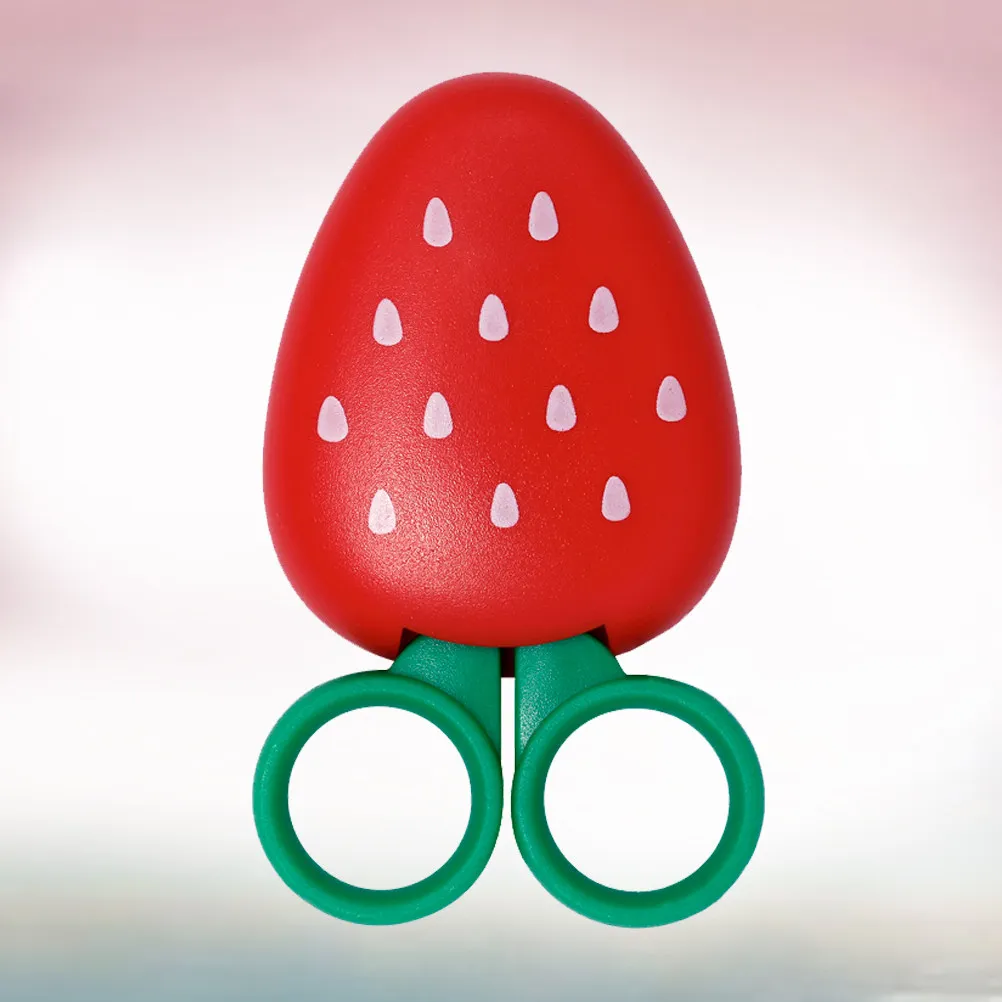 Fruit Shaped Strawberry Scissors Stainless Steel Non Stick Blades One Touch for Kids Age 4 and Up Compact School