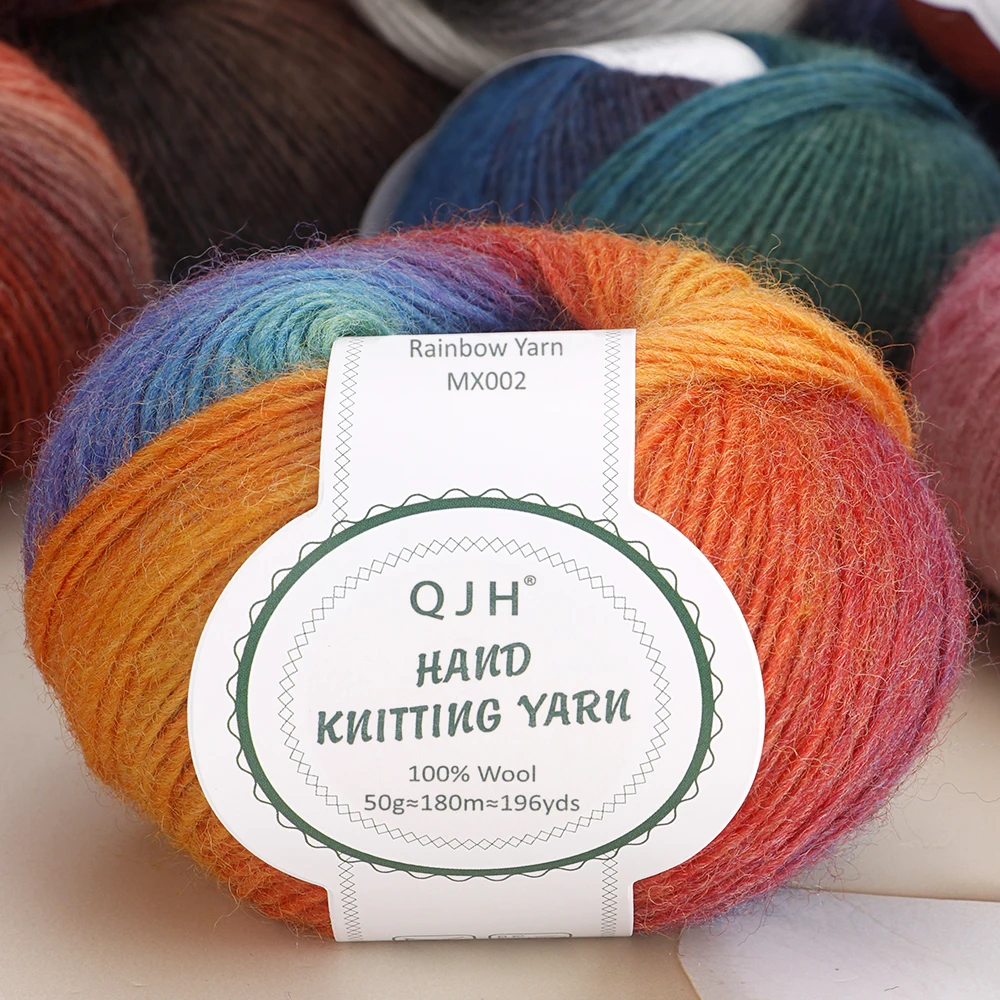 Luxuriöses Kammgarn-Regenbogen-weiches isländisches Garn, mehrfarbiges Wollfarbverlaufsgarn zum Stricken/Häkeln, Gesamtlänge 180 m (196yds, 50 g)