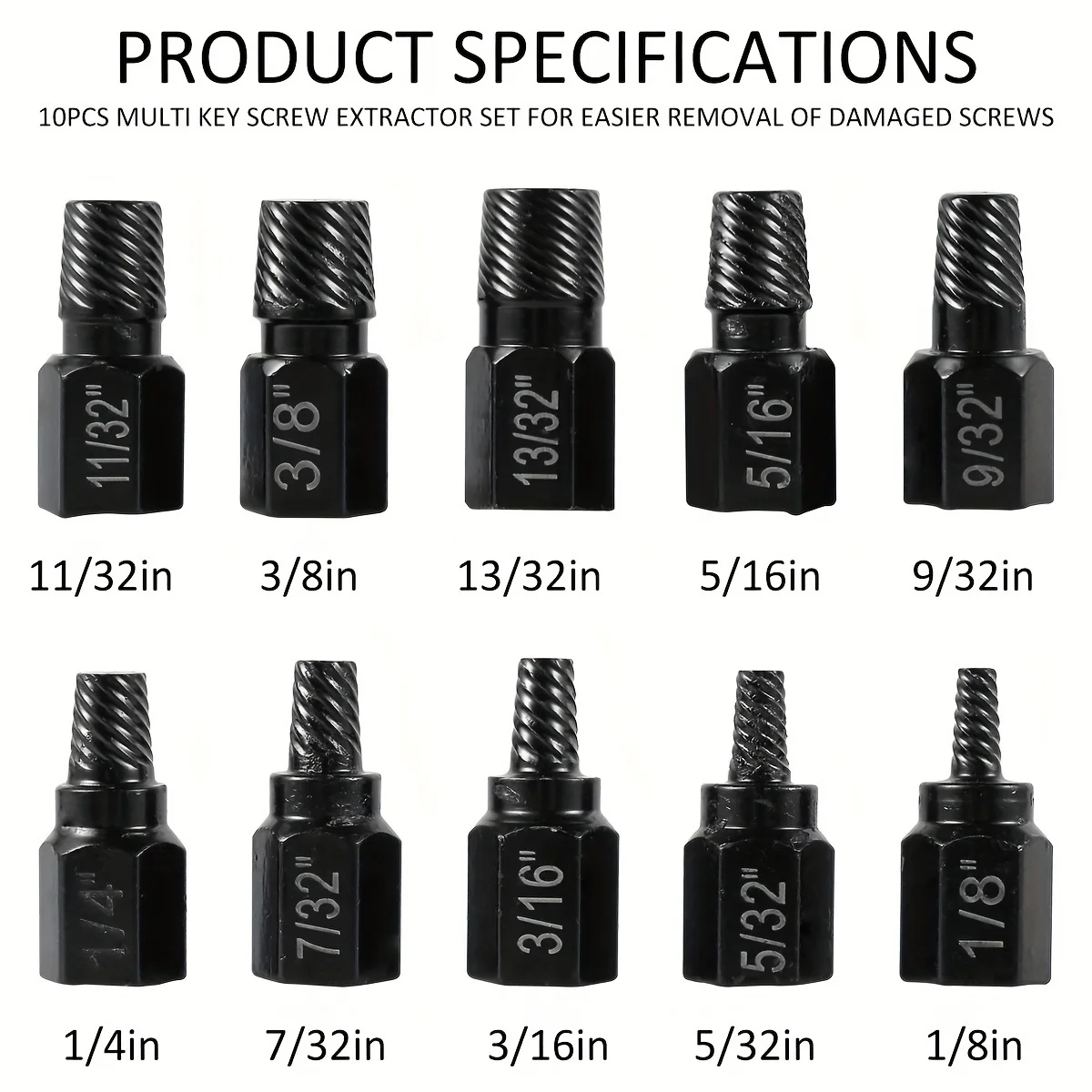 10Pcs Screw Extractor Kit Alloy Steel Damaged Screw Remover Set Metal Easy Out Drill Bits Bolt Stud Multi-Spline Screw Extractor