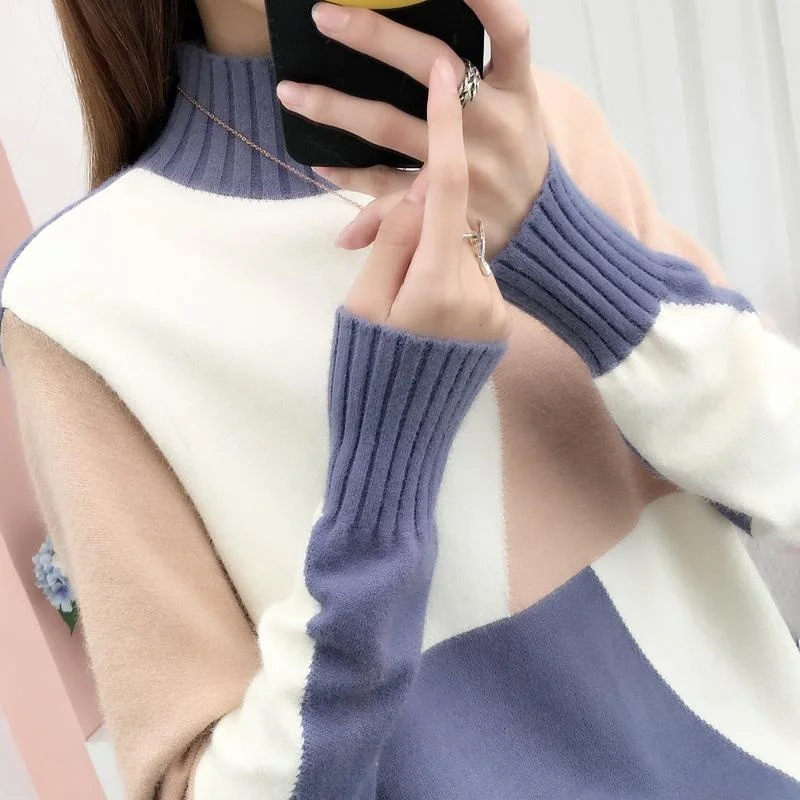 

Thiened Long Sve Knitted Sweater Women's Autumn Winter Loose Fit High Collar Base Layer Faionable Lazy Sle Commute