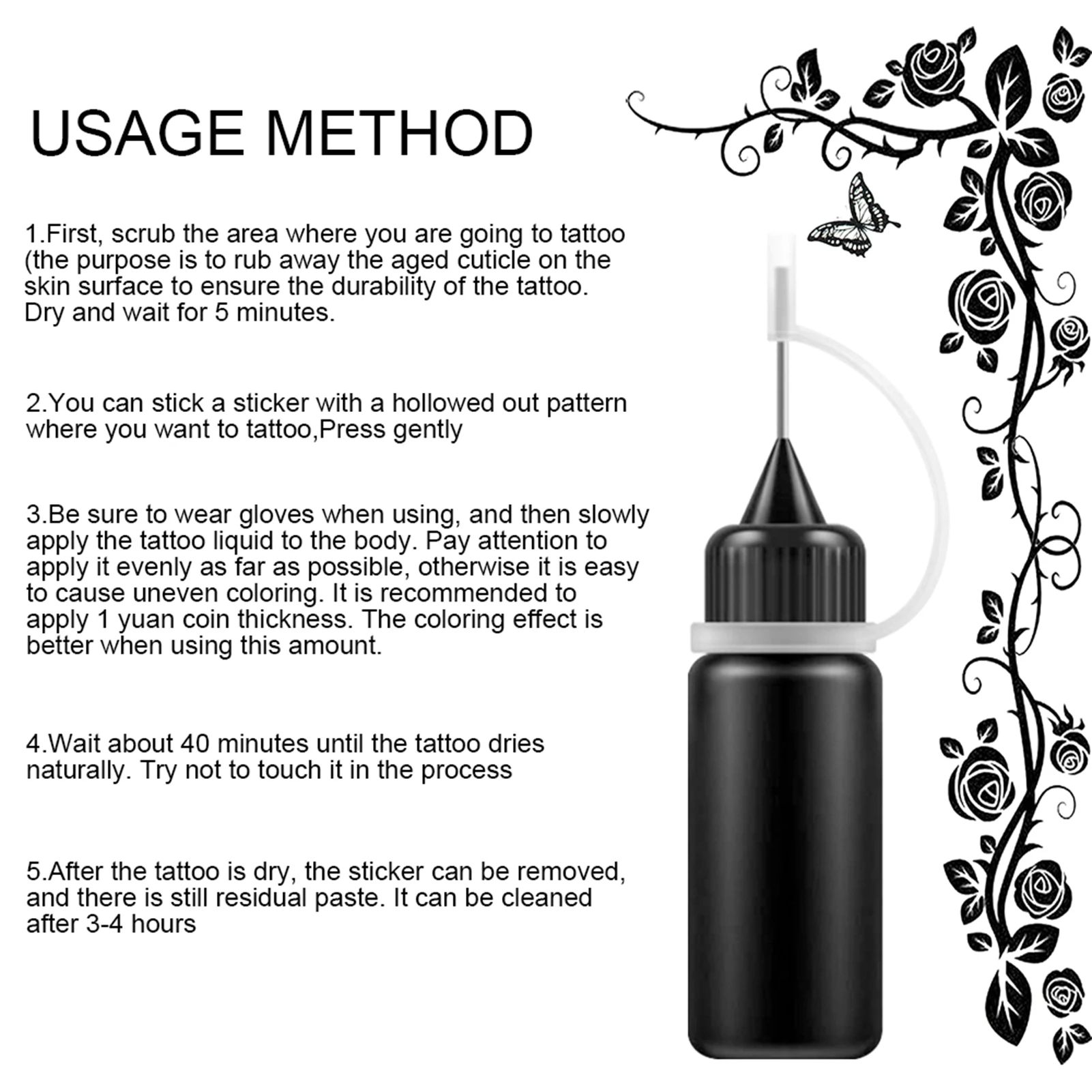 10ml Temporary Tattoo Liquid Safe Non-toxic 15 Days Long-lasting Waterproof Easy to Color Tattoo Liquid Safe Non-toxic