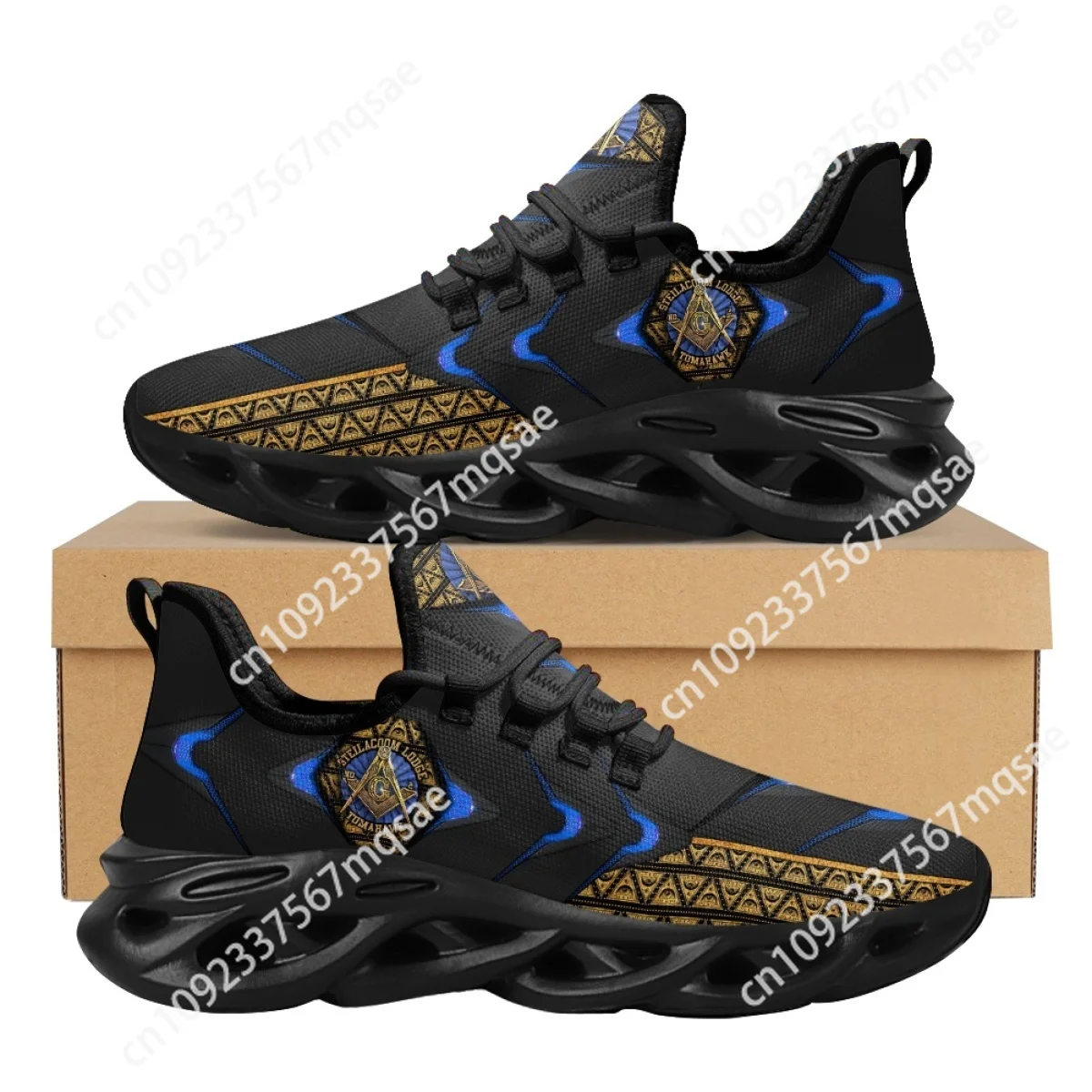 

Custom Blue Masonic Style Freemasonry Non-Slip Running Sneakers Air Cushion Mesh Shoes Outdoor Wear-Resistant Tennis Shoes