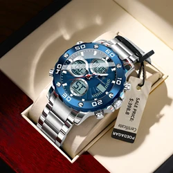 POEDAGAR Military Men's Quartz Wristwatch LED Alarm Dual Display Men Watch Electronic Waterproof Outdoor Sports Watches for Men