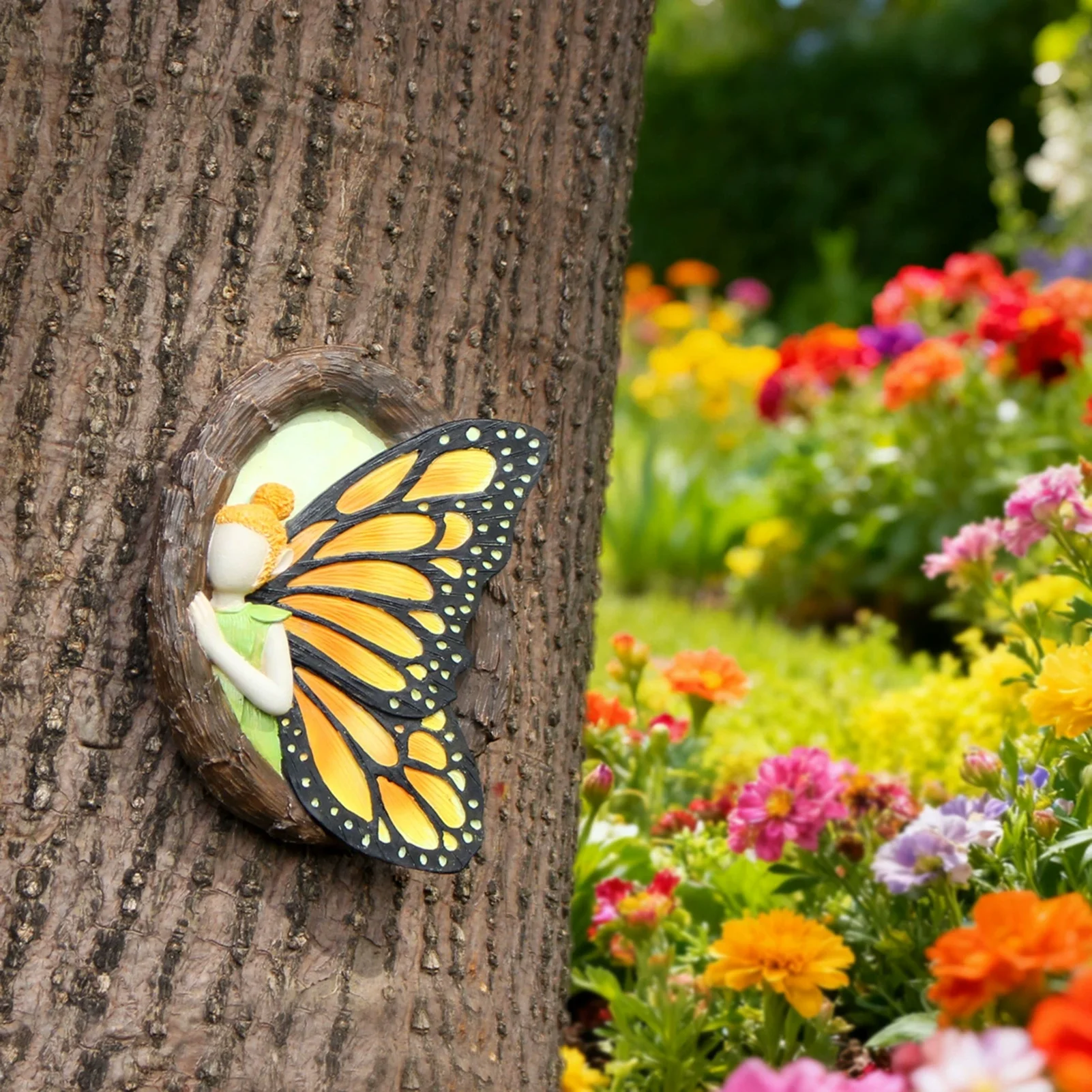 Resin Glow In Dark Butterfly Fairy Tree Ornament For Outdoor Garden Decoration