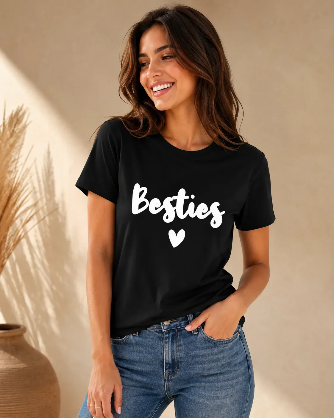 Women's T-shirt with Heart-shaped Pattern 