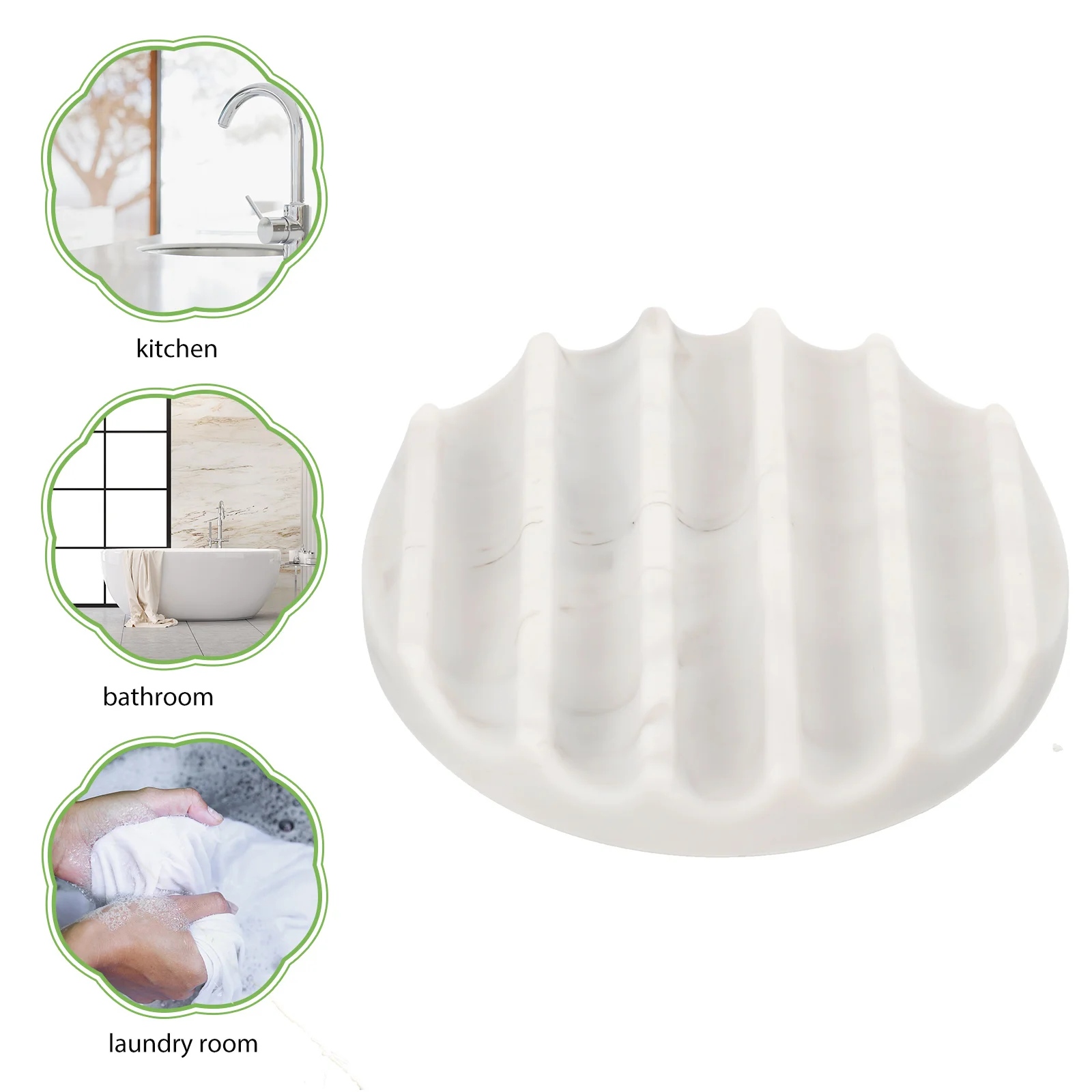 Spong Marble Soap Dish Tray Round Holder for Draining White Silicone Storage Travel