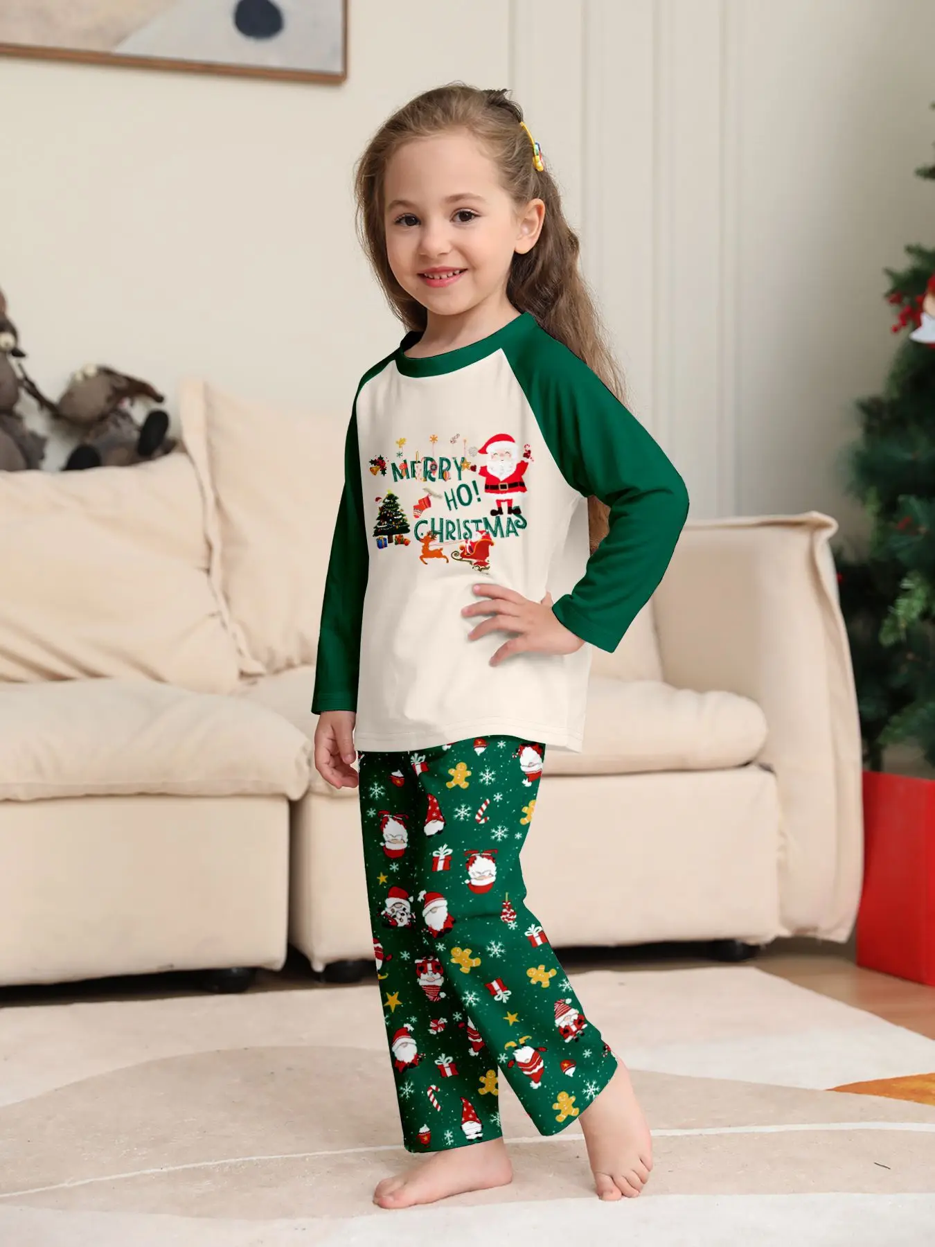 Conjunto de pijamas familiar, macacão, pijamas de Natal, desenho animado Papai Noel Print, macio, roupas pai-filho, terno 2pcs