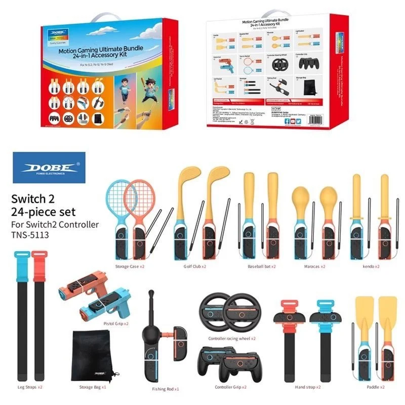 

For Switch 2 Sport Accessories Bundle for Switch2 24-in-1 Full Game Set Includes Sword Boxing Tennis Racket Leg Straps Golf