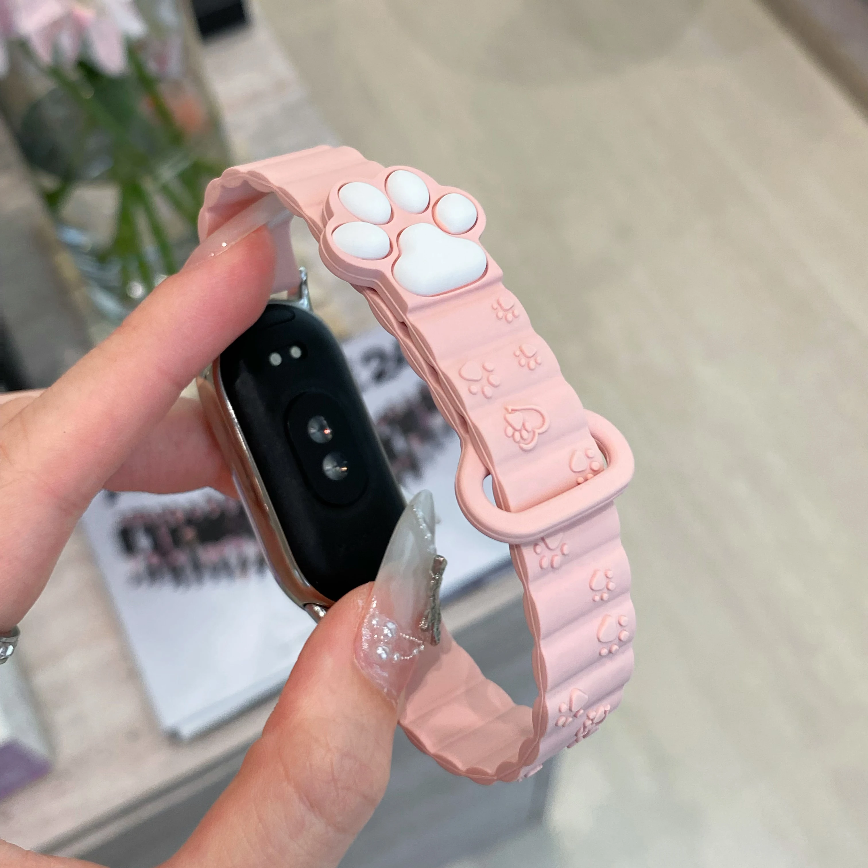 Cat's Paw magnetic silicone strap for xiaomi Band 8 Bracelet 9 mi3 4 5 6 7 Cute Sports strap