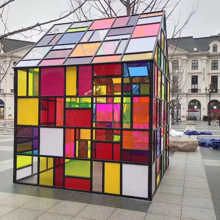 Stained glass house outdoor warm-up props colorful hut acrylic stained glass house