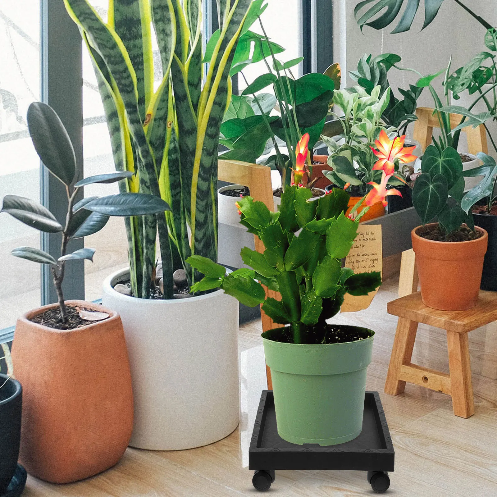 

Квадратная подставка для цветочного горшка, утолщенный пластиковый подвижный поддон для растений для внутреннего и наружного сада, патио, прочная колесная платформа