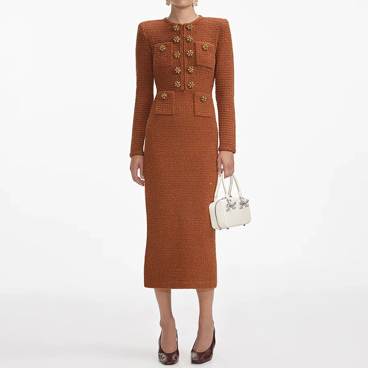 High-quality 2025 new fashionable elegant wool knitted fabric round neck slim fit long sleeve dress vestido mujer ropa mujer
