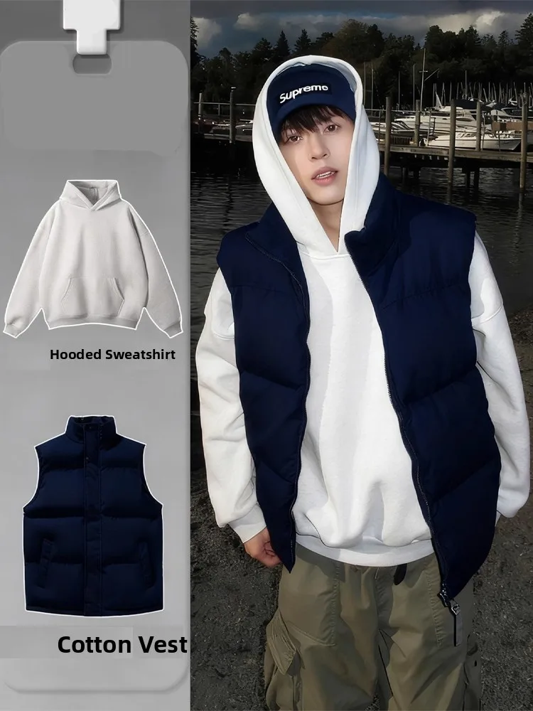 

Мужской пуховый жилет Cleanfit темно-синего цвета, комплект из двух предметов, для многослойного ношения, премиум-класса, осенний образ, с капюшоном, на молнии, с наполнителем из утиного пуха