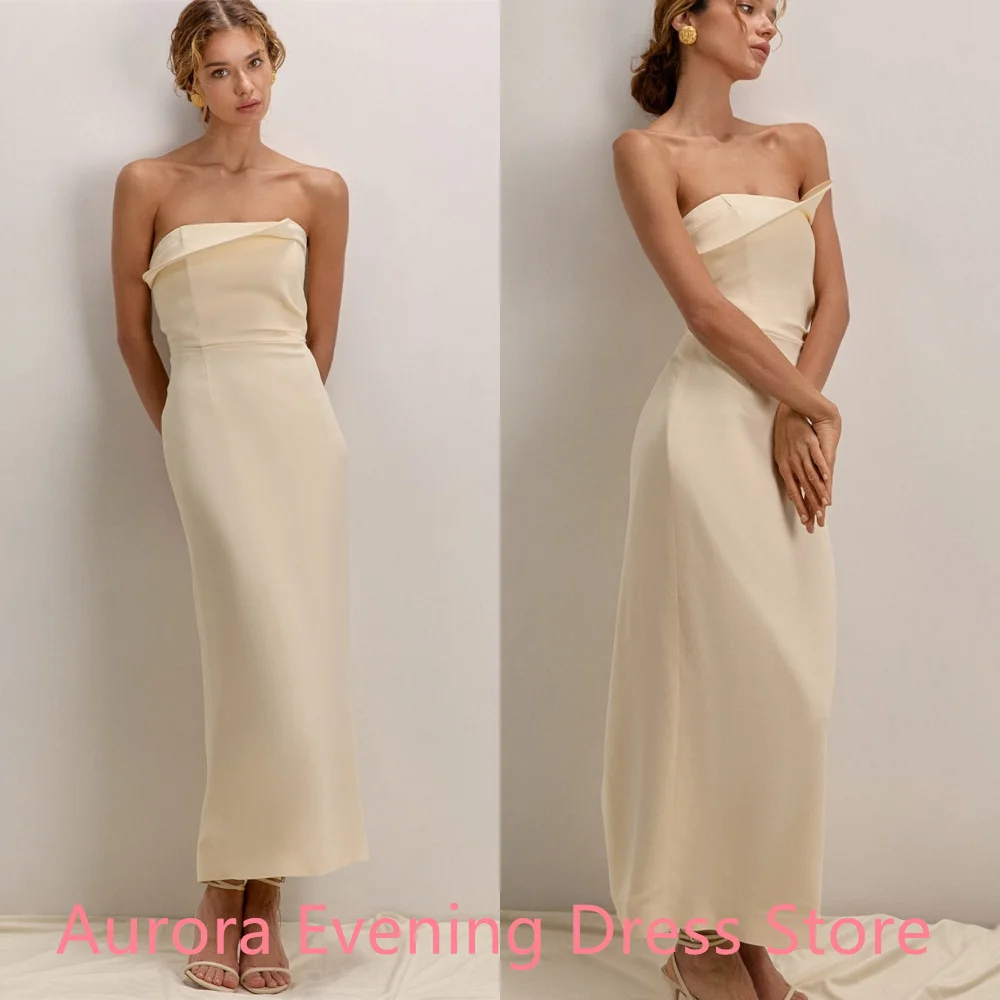 فستان رائع من الساتان الأبيض لحفلات العودة للوطن عالي الجودة بدون حمالات مكشكش حورية البحر وسحاب خلفي مخصص فيستدو دي نوش