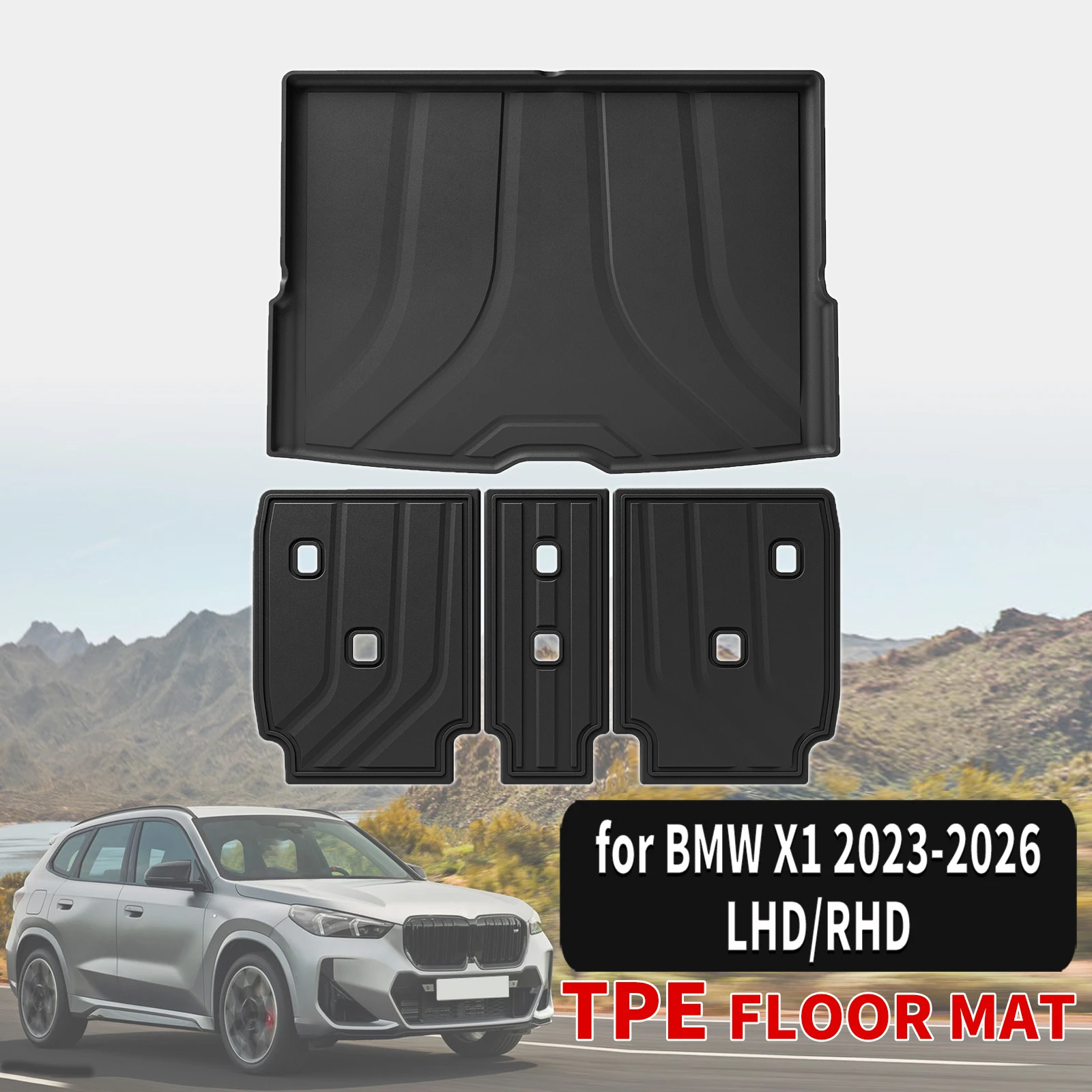 for BMW X1 U11 M Sport SDrive16i 2023 2024 2025 2026 LHD RHD Luxury Eco TPE Car Trunk Pads, Odorless Non-Toxic Custom Fit