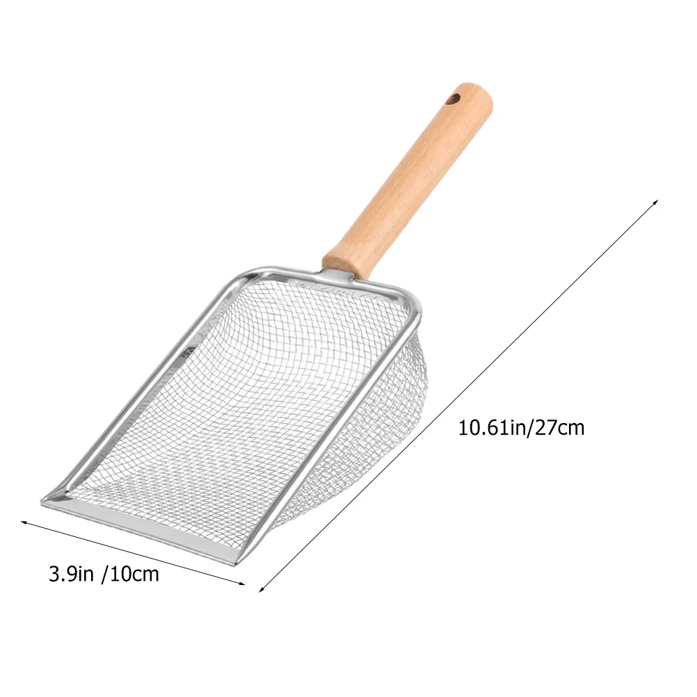 الزواحف مغرفة الفولاذ المقاوم للصدأ الخشب مقبض المغربل للحيوانات الأليفة القمامة تنظيف أداة قابلة لإعادة الاستخدام القمامة مجرفة الرمال مغرفة تررم #2