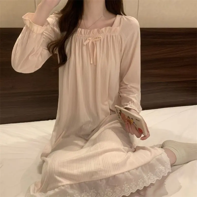 

Female Women Sleep Dress Spring Autumn Long Sleeve Nightgown Pajamas Sweet Nightdress Casual Kawaii Home Clothes Dress New Style