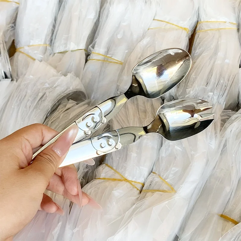Thickened Stainless Steel Fork Spoon Baby Eating Utensils Small Fork Small Spoon High Aesthetic Value Meal Spoon Soup Spoon