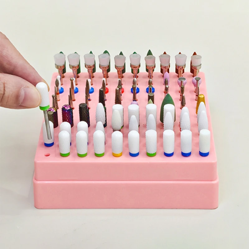 100 Holes Nail Art Drill Storage Box Grinding Polish Head Bit Holder Display Nail Drill Bits Organizer Plastic Nail Stand