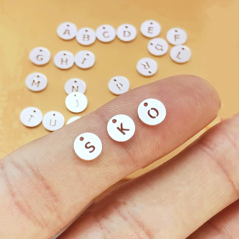 925 Sterling Silver 6mm round Disc Charms A-Z with Upper Single Hole 0.5mm Thick Hollow Carved Letters for Jewelry Making