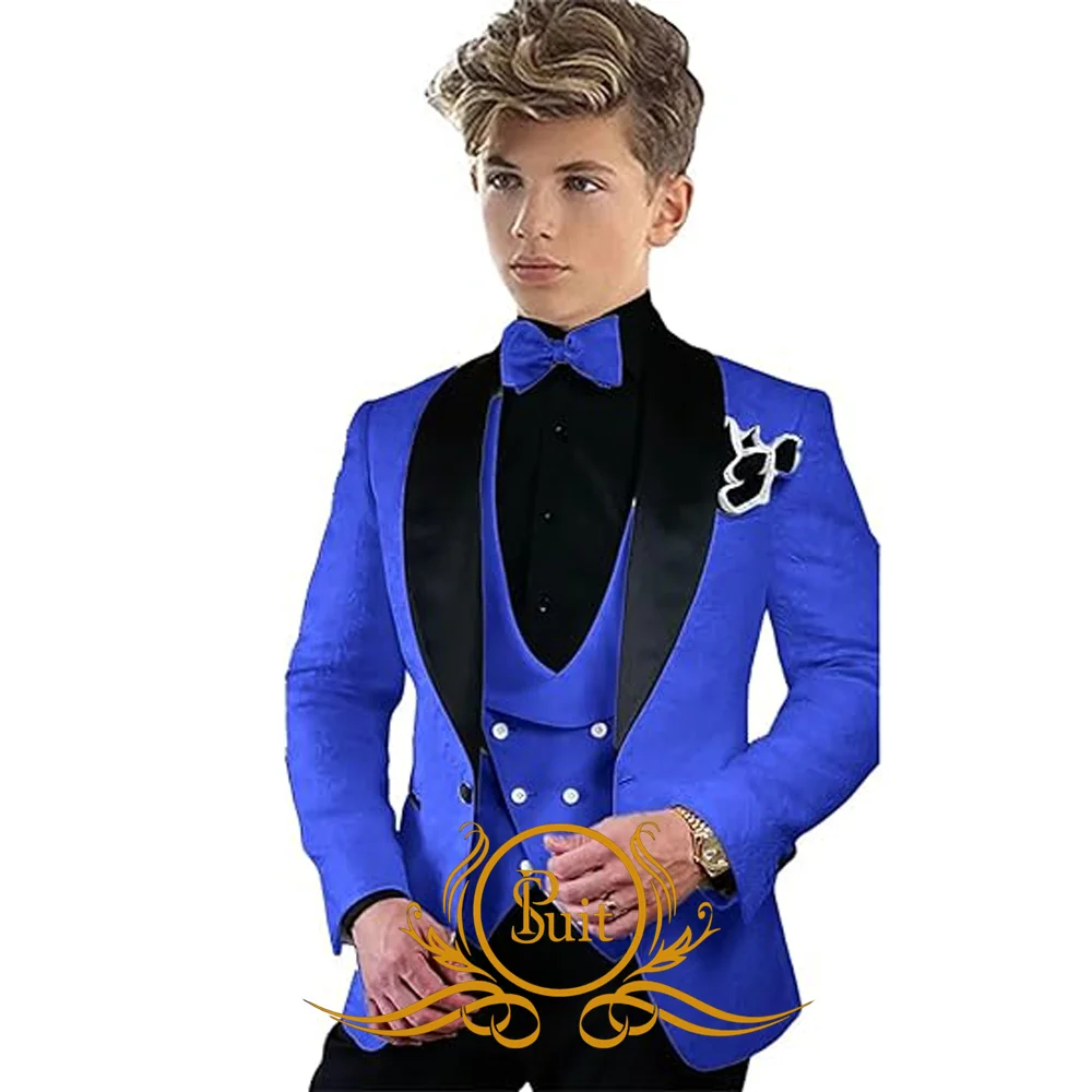 Boy's Wedding Tuxedo Suit 3 Piece Jacquard Jacket Vest Pants Set Formal Kids Blazer Party Boy Suits