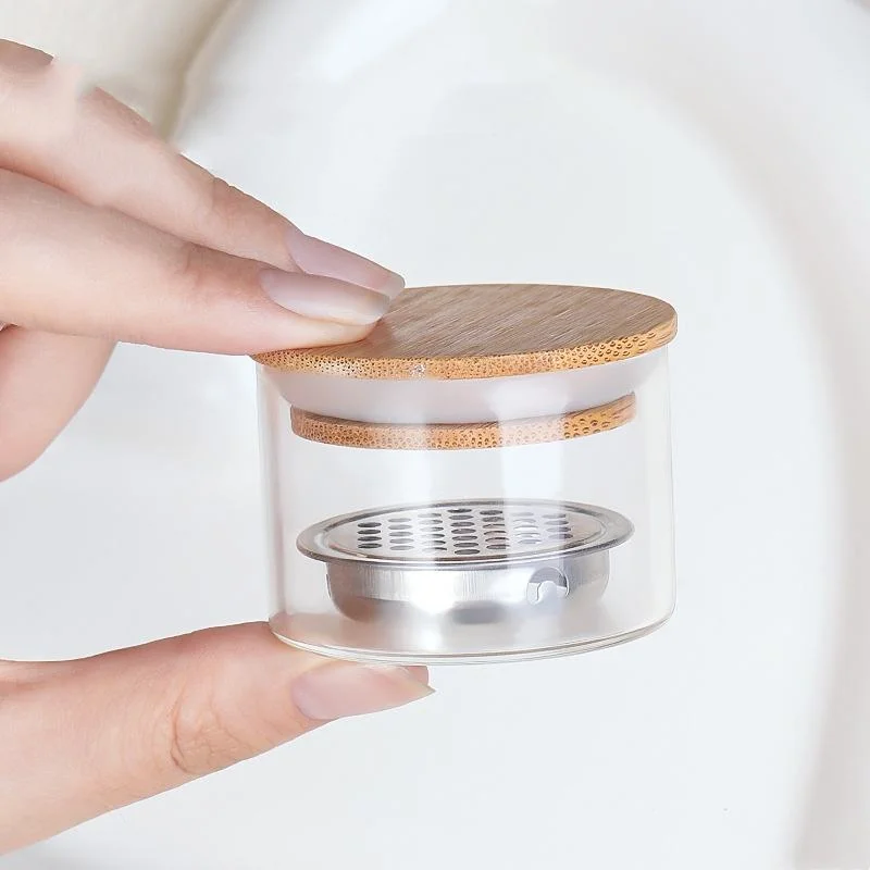 زجاج تنظيف فرشاة الأظافر مع فلتر مقاوم للصدأ، كوب كريستالي بغطاء لحاوية غسالة فرشاة جل لفن الأظافر