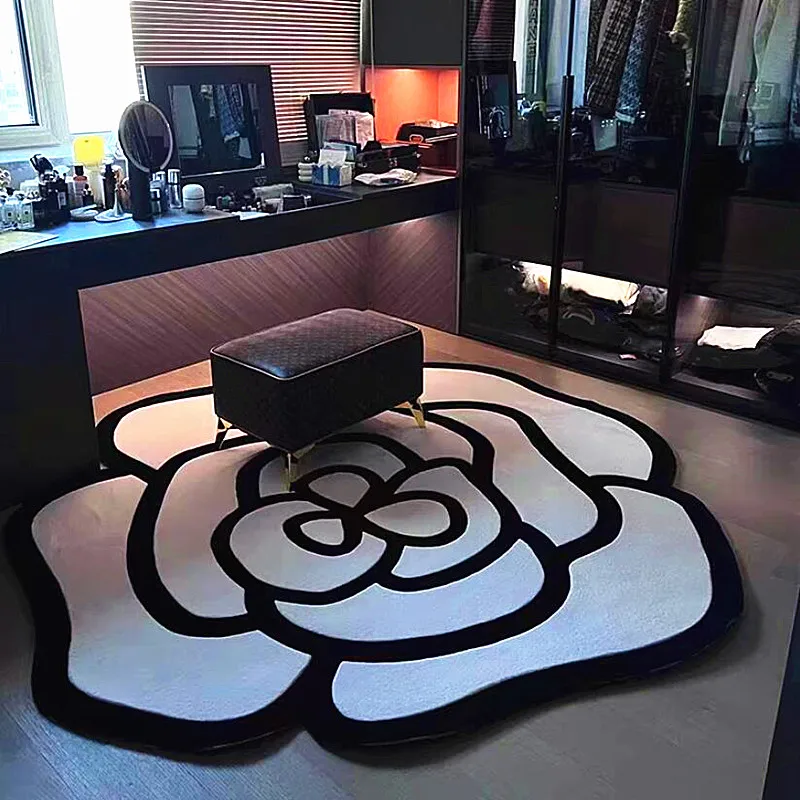 Fashion Shaggy Camellia Flower Carpet 3D Irregular Luxury Camellia Plush Mat Lounge Rug Creative Design Living Room Area Rug