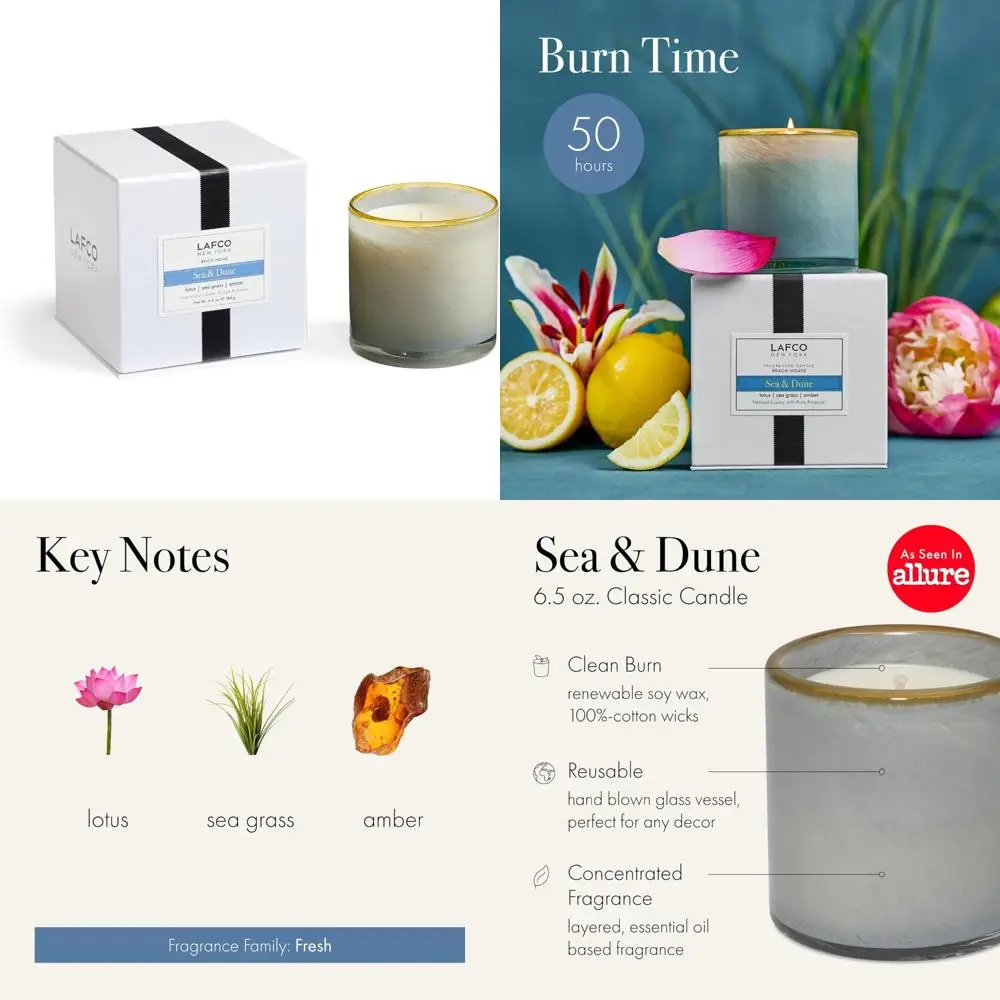 

Classic Sea & Dune Scented Candle - 6.5 oz, 50-Hour Burn Time, Reusable Hand Blown Glass, American Made