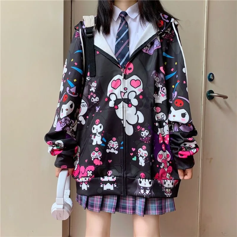 Hello kitty women Y2K Cartoon new Kuromi loose fashion printing clothes anime Japanese style soft girls Jackets