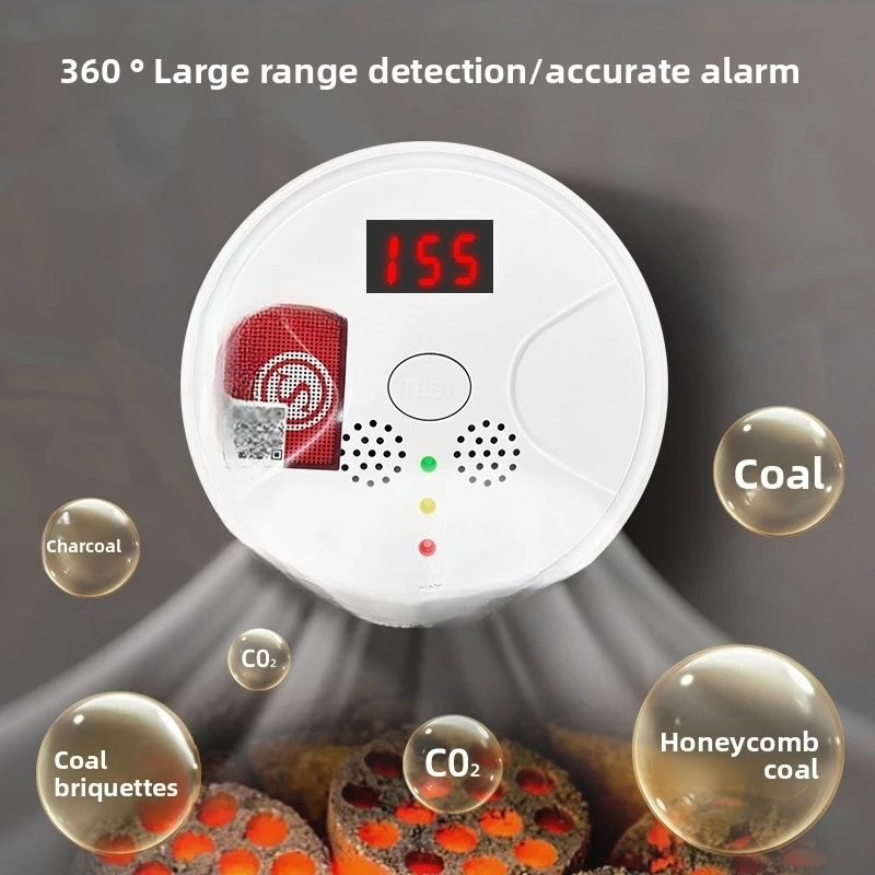 إنذار أول أكسيد الكربون للاستخدام المنزلي وكاشف ثاني أكسيد الكربون للتدفئة الداخلية - يكتشف دخان الفحم على شكل قرص العسل وتسرب ثاني أكسيد الكربون المتصل بالفحم