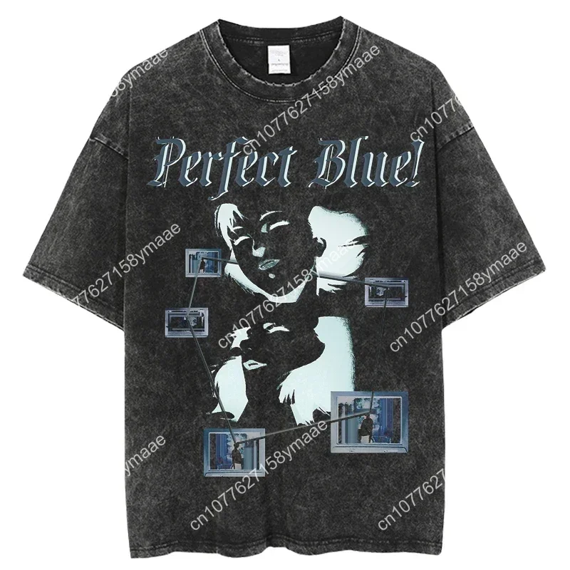 Japanese Anime Vintage Washed Perfect Blue T Shirt Men Women Oversize Fashion Casual Streetwear Cotton Short Sleeve T Shirt Tops