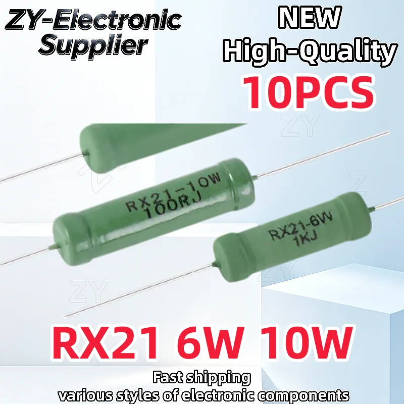 10Pcs RX21 6W 10W Wire Wound Resistance 5% 1R 10R 100R 1K 10K 12K 15K 18R 20R 22R 24R 27R 30R 33R 36R 0.01R 0.05R 0.1R 0.12R