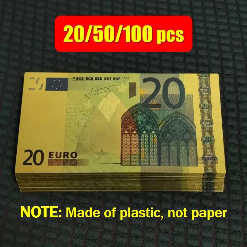 

20~100pcs Plastic Fake Euro Bills 20 Euros Gold Foil Banknotes Fake Money European Banknotes 50 Euro Gold Banknotes Gifts