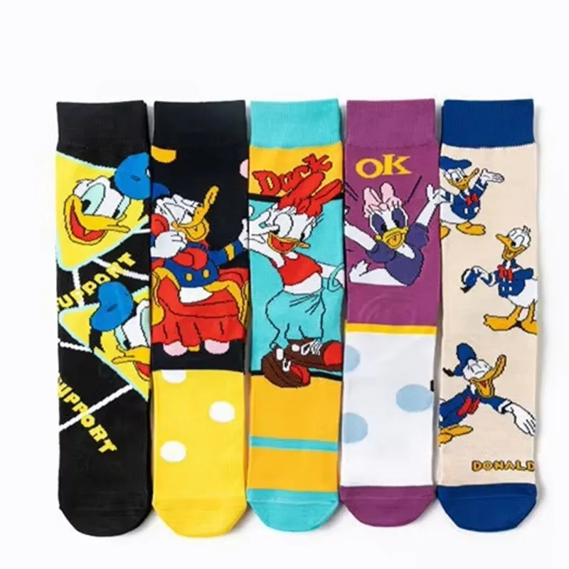 

5Pairs New Disney Donald Duck Socks Cute Cartoon Anime Four Seasons Warm Socks Trendy Colorful Daisy Duck Trendy Long Socks Gift