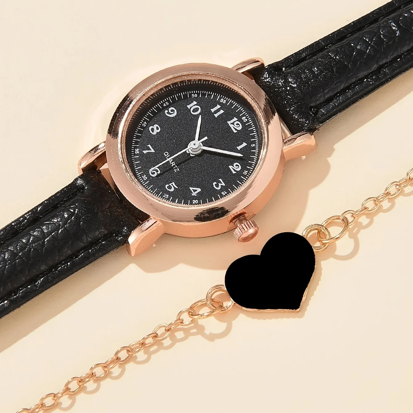 1pc Glitter Dial Round Pointer Quartz Watch & 1pc Bracelet Fancy Women Watches Jewelry Sophisticated And Stylish Women Watch