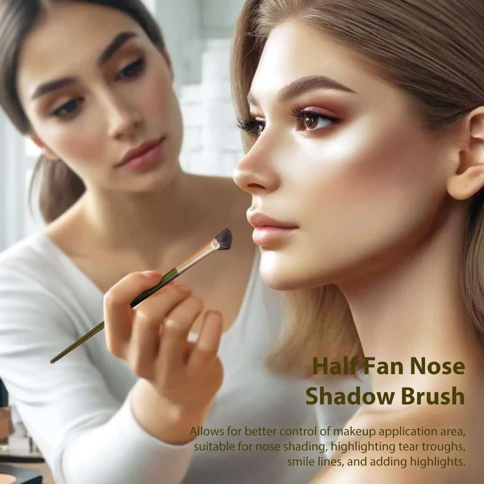 2/4PCS Flat Angled Contour Makeup Brush,Half Fan-shape Nose Shadow Brush,Professional Soft Highlighter Blush Make Up Tools