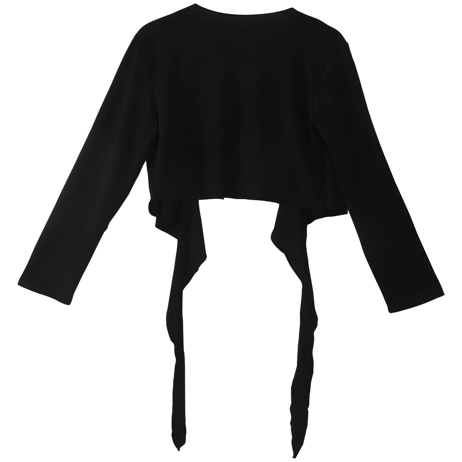 LADIES LONG SLEEVE TIE UP CROP SHRUG WOMENS WRAP BOLERO CARDIGAN TOP - black